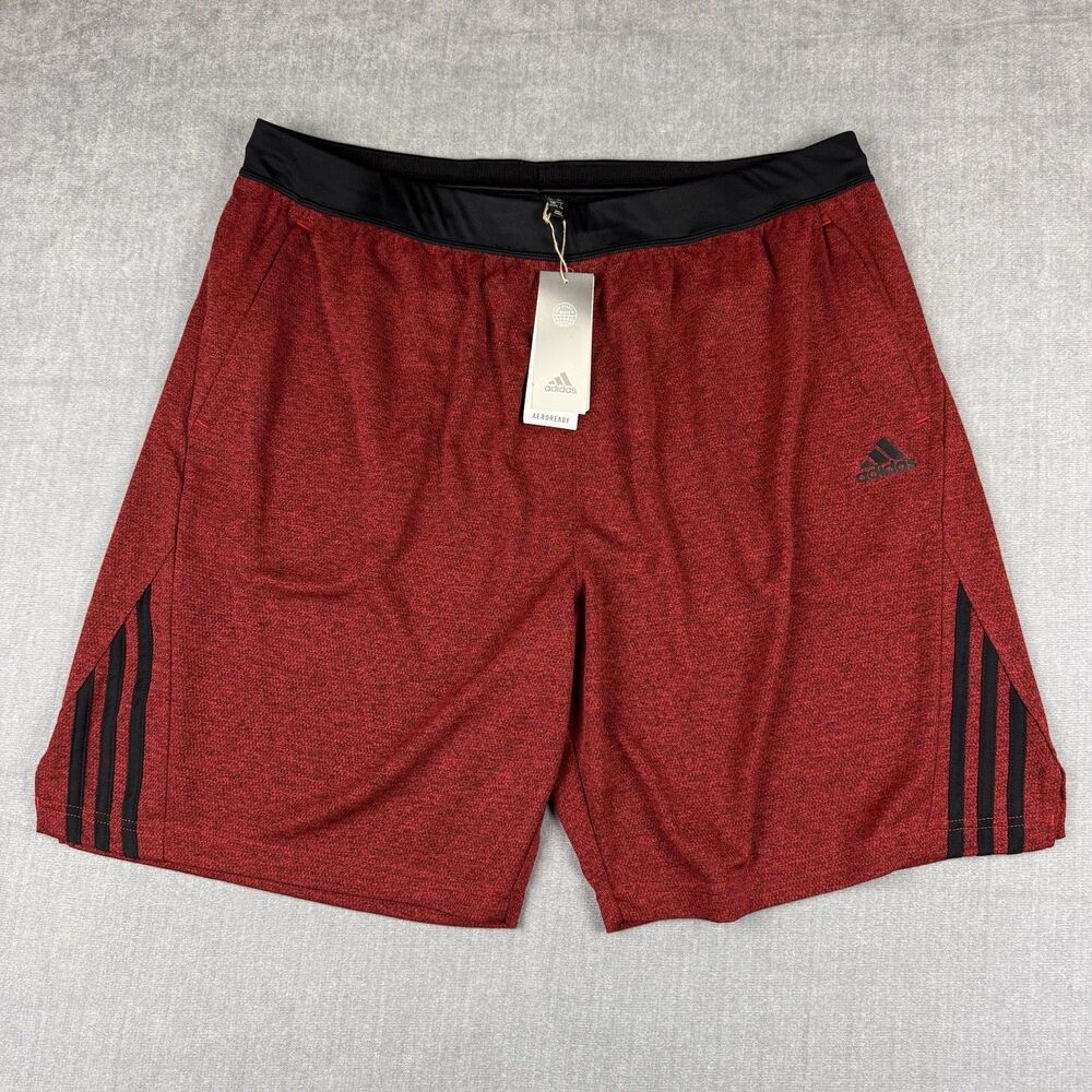 Adidas Axis Nov Knit Shorts Men's 2XL Red Black Aeroready Train Zip Pockets New